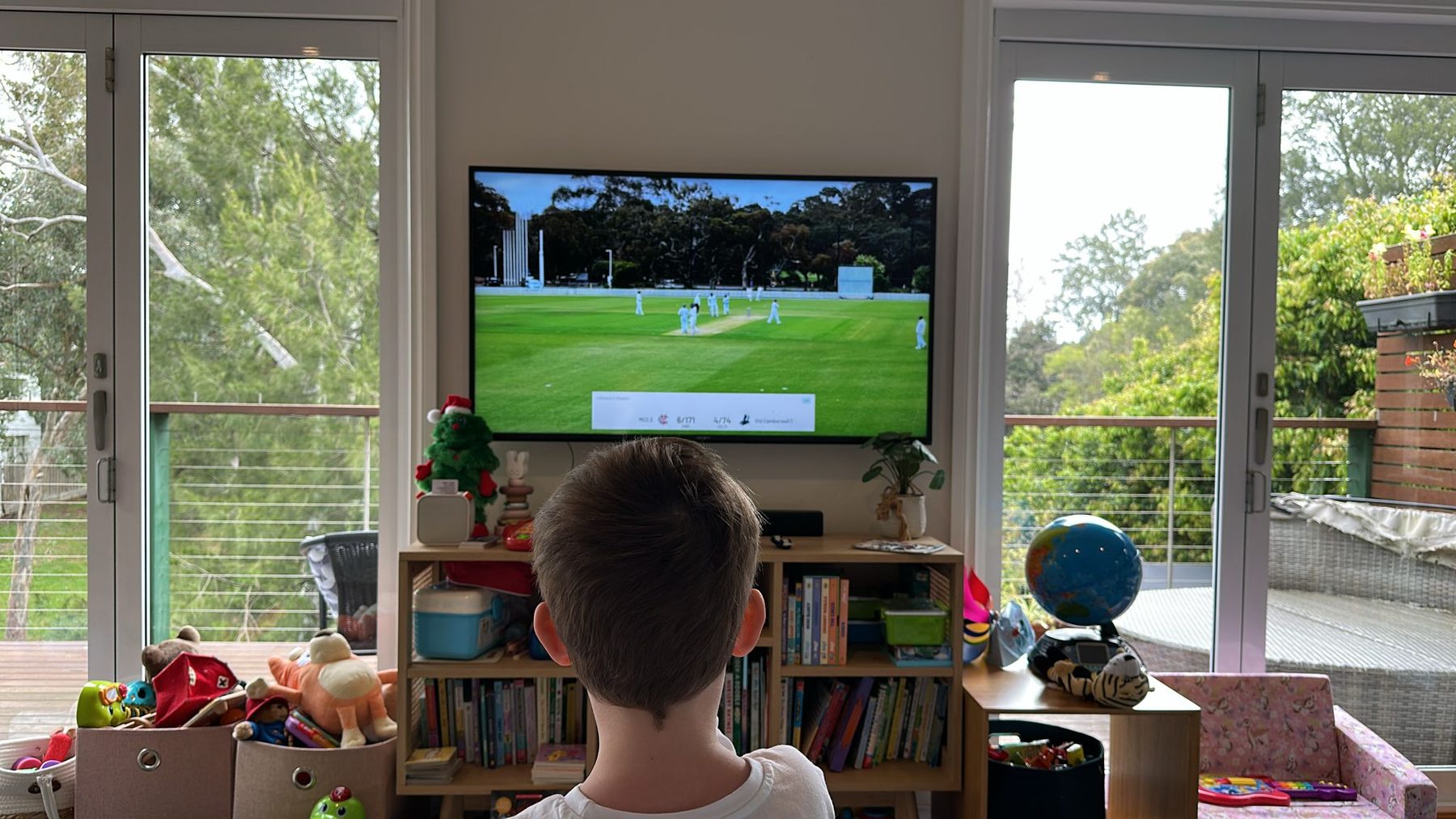 Watching the live stream at home — stump mic on